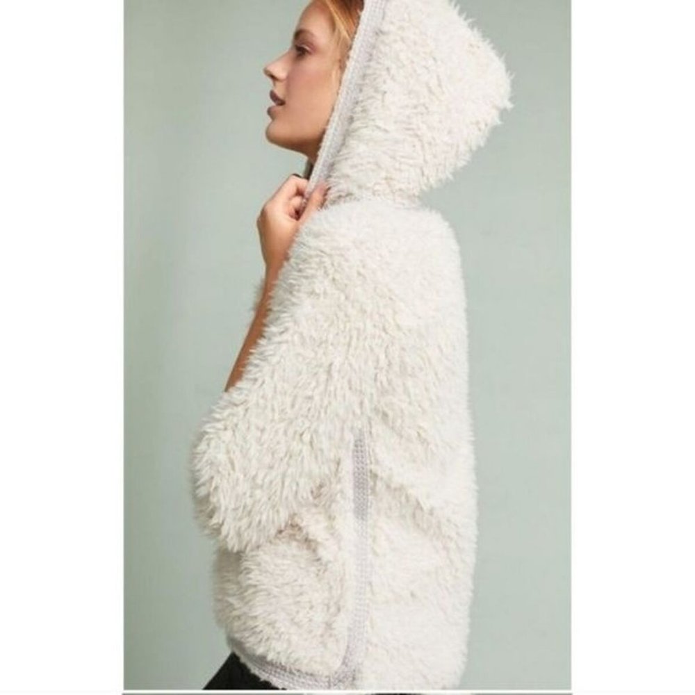 Anthropologie Akemi + Kin White Sherpa Jersey Lined Stitch Hoodie Ivory Size M